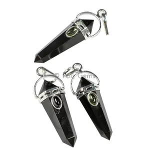 Black Tourmaline with Black Moonstone Pencil Cap Pendants