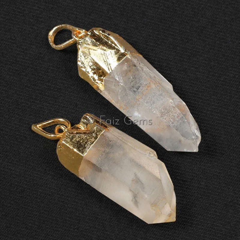 Electroplated Rough Crystal Point Pendants