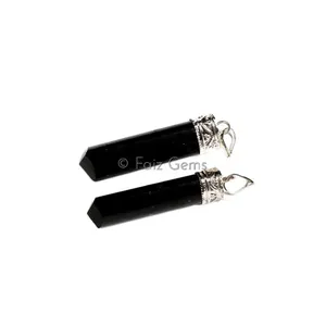 Black Tourmaline Pencil Cap Pendants