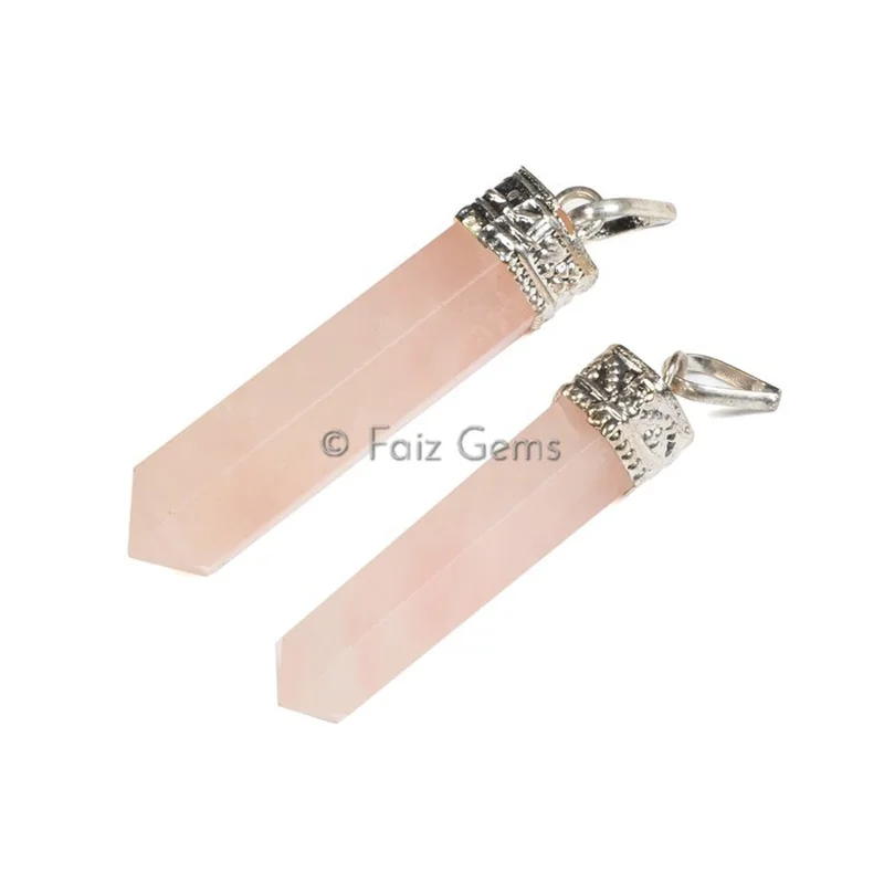 Rose Quartz Pencil Cap Pendants