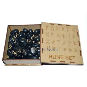 Black Agate Rune Set with Box