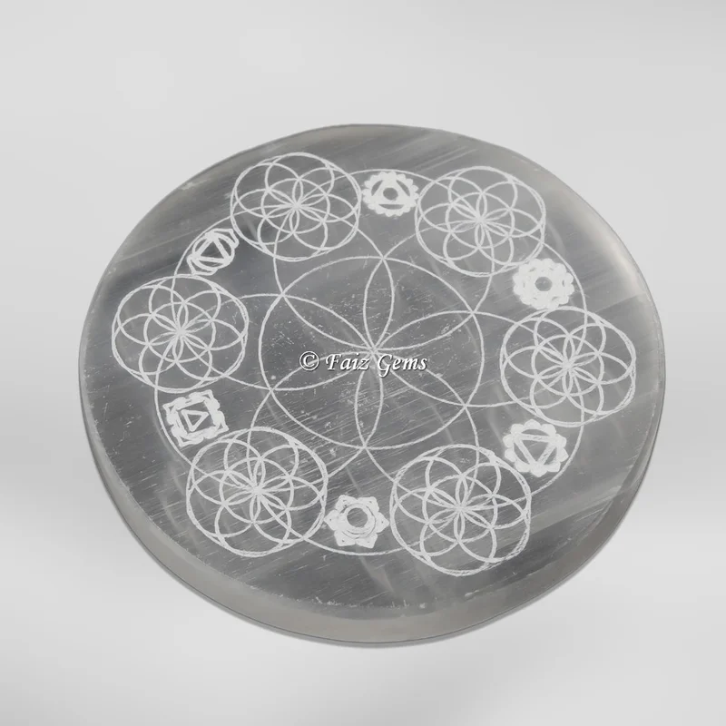 Seven Chakra With Flower Of Life Selenite Charging Cercle