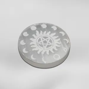 Moon With Pentagram Star Selenite Charging Circle