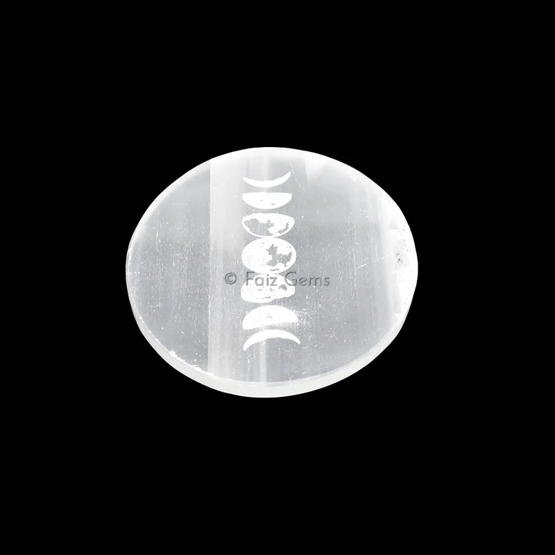 Selenite Plate With Phases Of Moon Engraved