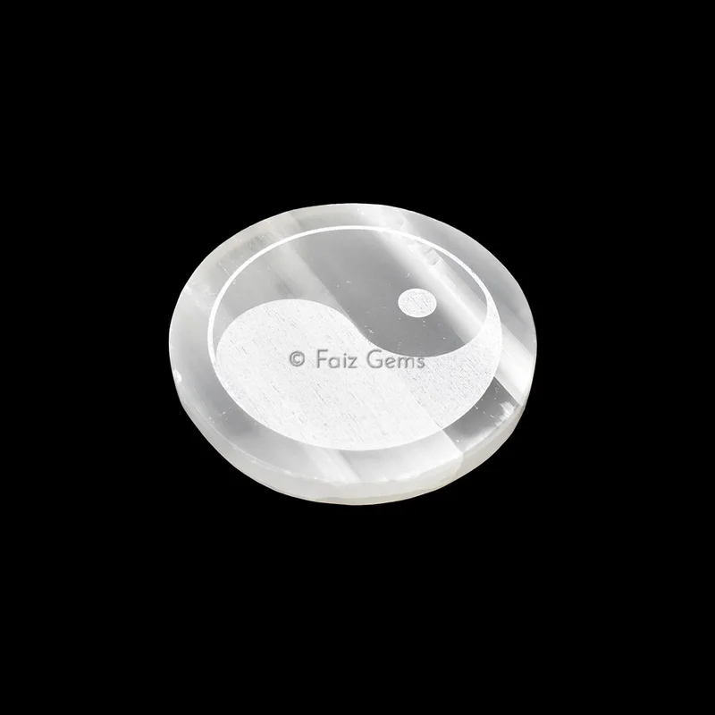 Selenite Plate With Yin And Yang Engraved