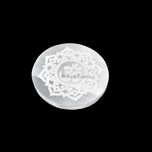 Selenite Plate With OM Engraved