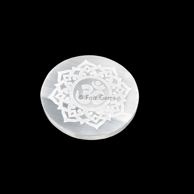Selenite Plate With OM Engraved