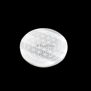 Selenite Plate With Flower Of Life Engraved