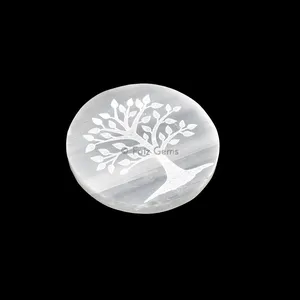 Selenite Plate With Tree Of Life Engraved