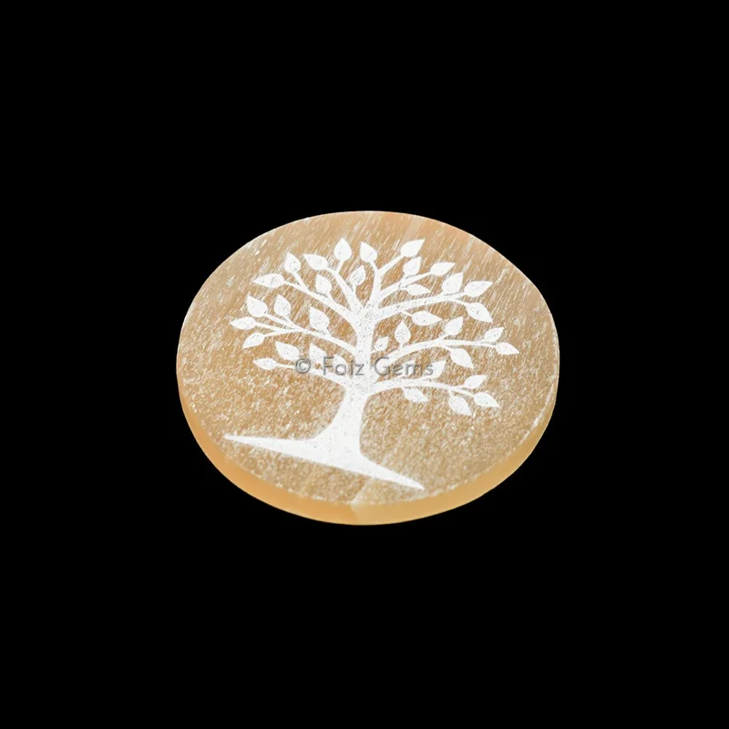 Orange Selenite Plate With Tree Of Life Engraved