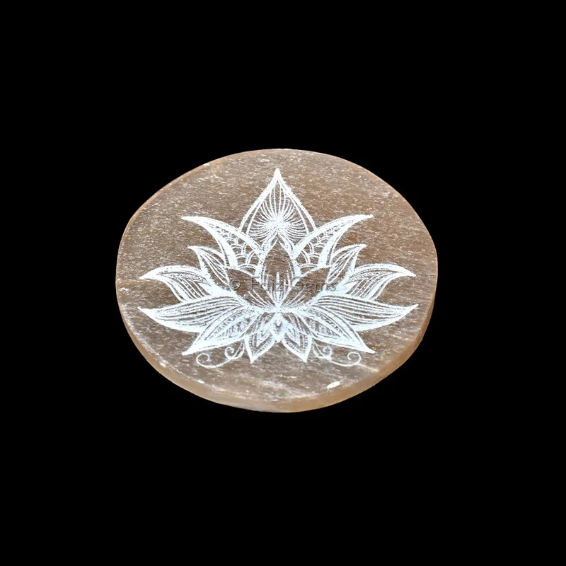 Engraved Charging Orange Selenite Plate With Lotus