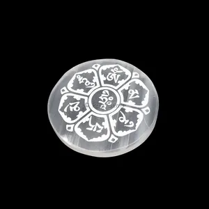 Engraved Charging Selenite Plate With Om Mani Padme Hum