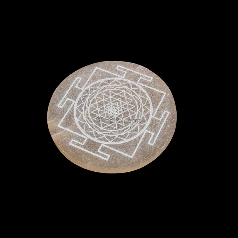 Engraved Charging Orange Selenite Plate With Shree Yantra