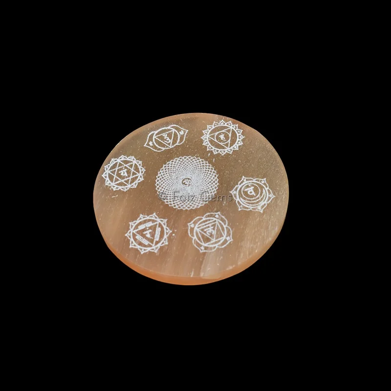 Engraved Charging Orange Charging Selenite Plate With Seven Chakra