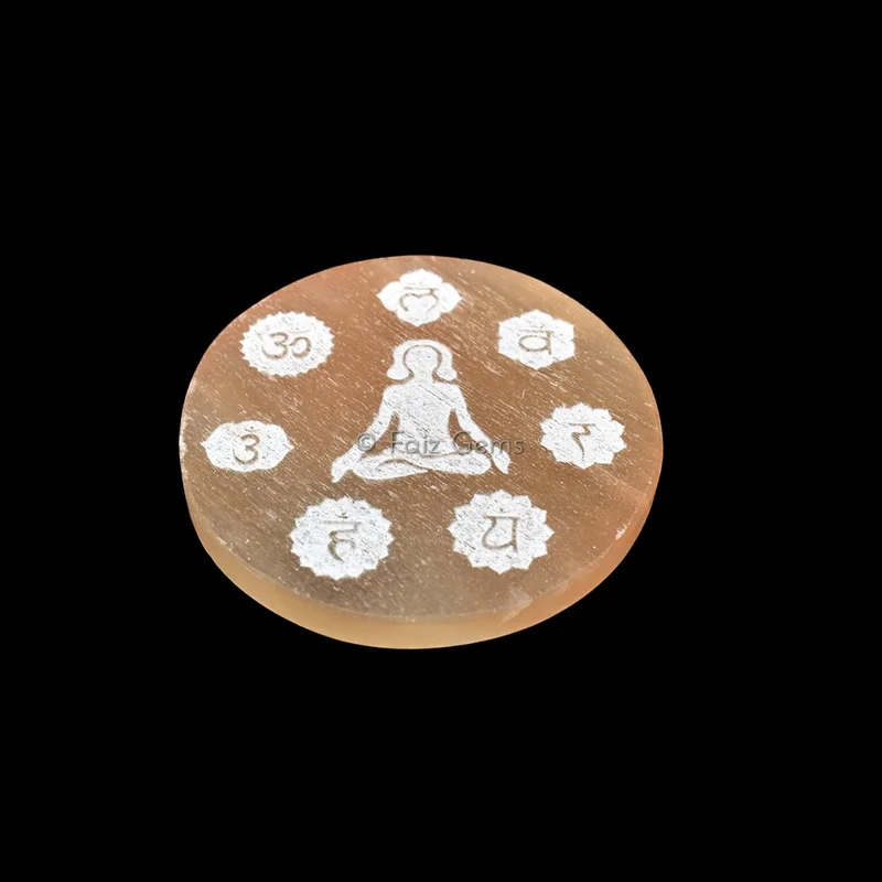 Engraved Orange Charging Selenite Plate With Seven Chakra
