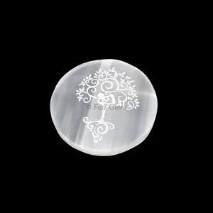 Engraved Charging Selenite Plate With Tree Of Life