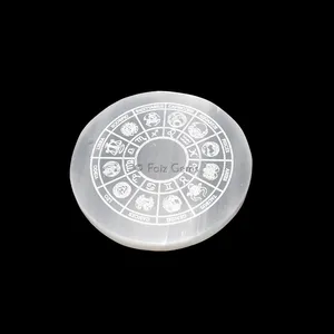 Engraved Charging Selenite Plate With Zodiac Symbol