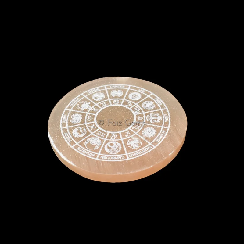 Engraved Orange Charging Selenite Plate With Zodiac Symbol