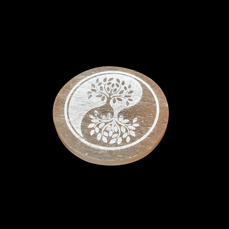 Engraved Orange Charging Selenite Plate With Tree Of Life