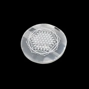 Engraved Charging Selenite Plate With Flower Of Life