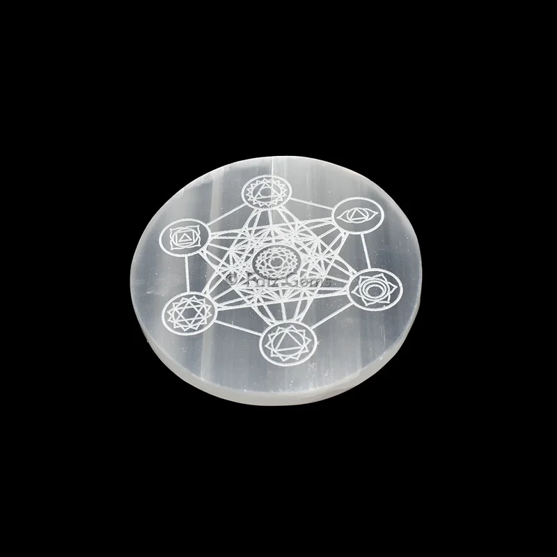 Engraved Charging Selenite Plate With Seven Chakra