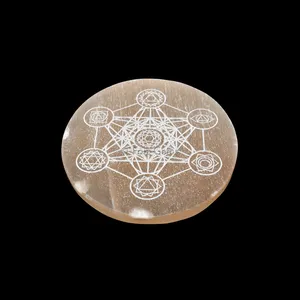 Engraved Orange Charging Selenite Plate With Seven Chakra