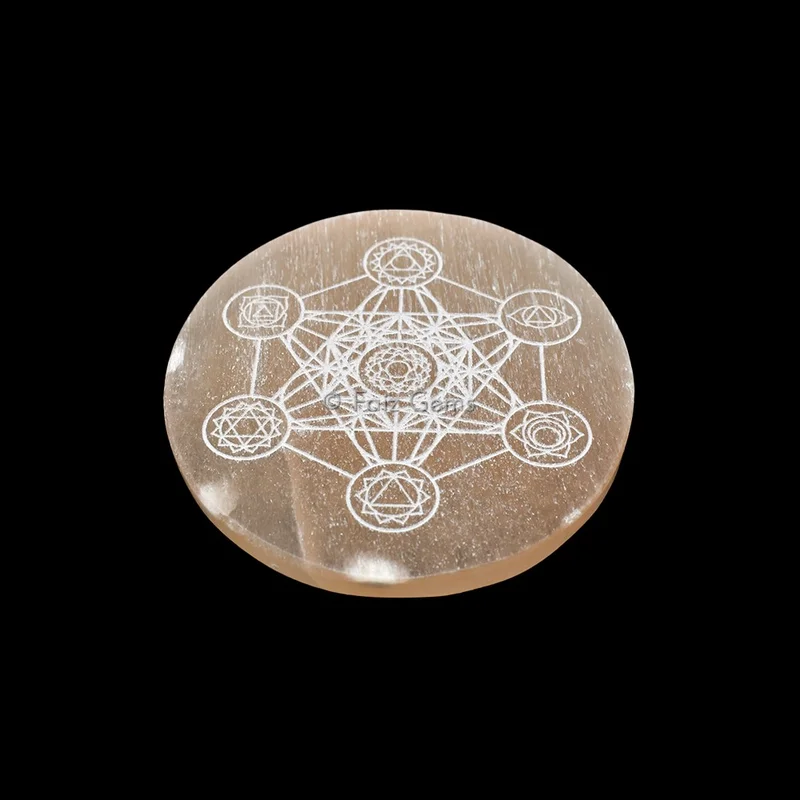 Engraved Orange Charging Selenite Plate With Seven Chakra