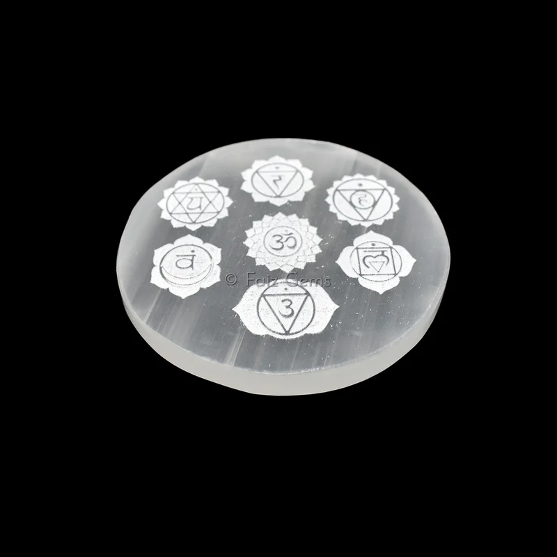 Engraved Charging Selenite Plate With Seven Chakra