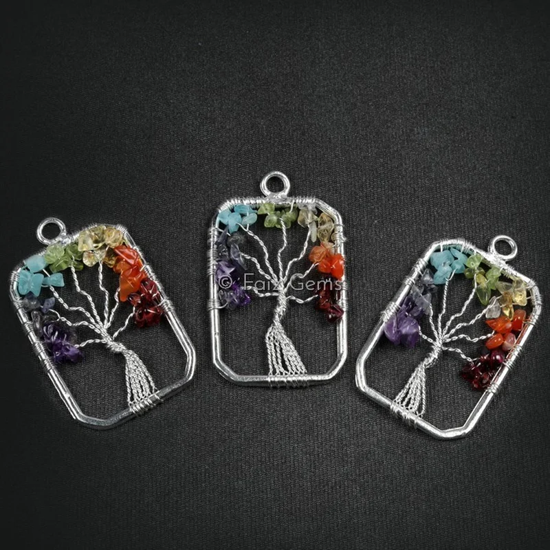Rectangle with curved edges Shape Tree of Life Pendants
