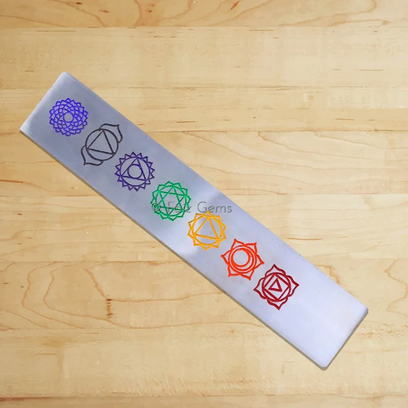 Coloufully Engraved Chakra Selenite Wand