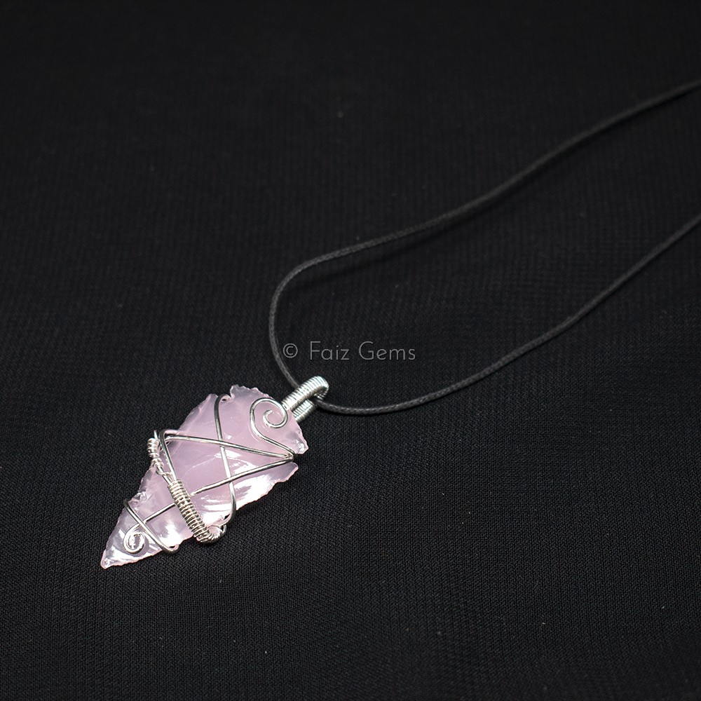 Rose Quartz Arrowheads Wire Wraped Pendants