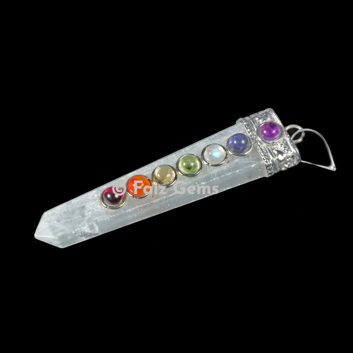 Selenite Chakra Flat Pencil Pendants