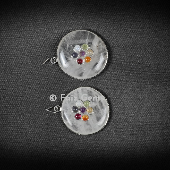 Crystal Quartz Chakra Disc Pendants