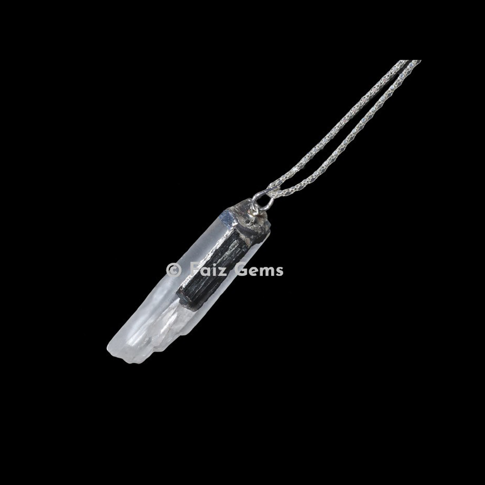 Natural Crystal Point With Tourmaline Pendants