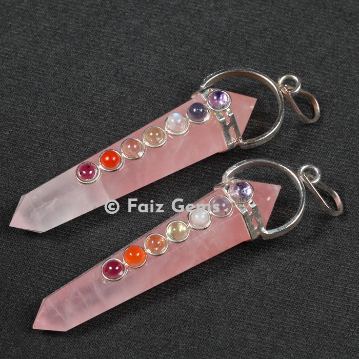 Rose Quartz High Grade Double Point Chakra Pendant