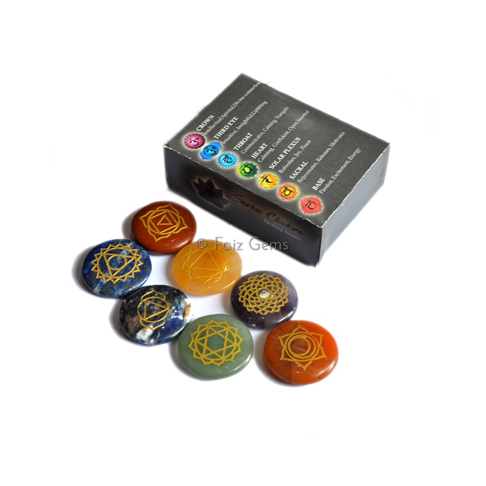 Engraved Seven Chakra Set With Black Colured Box