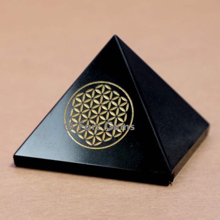 Black Agate Flower of Life Pyramids