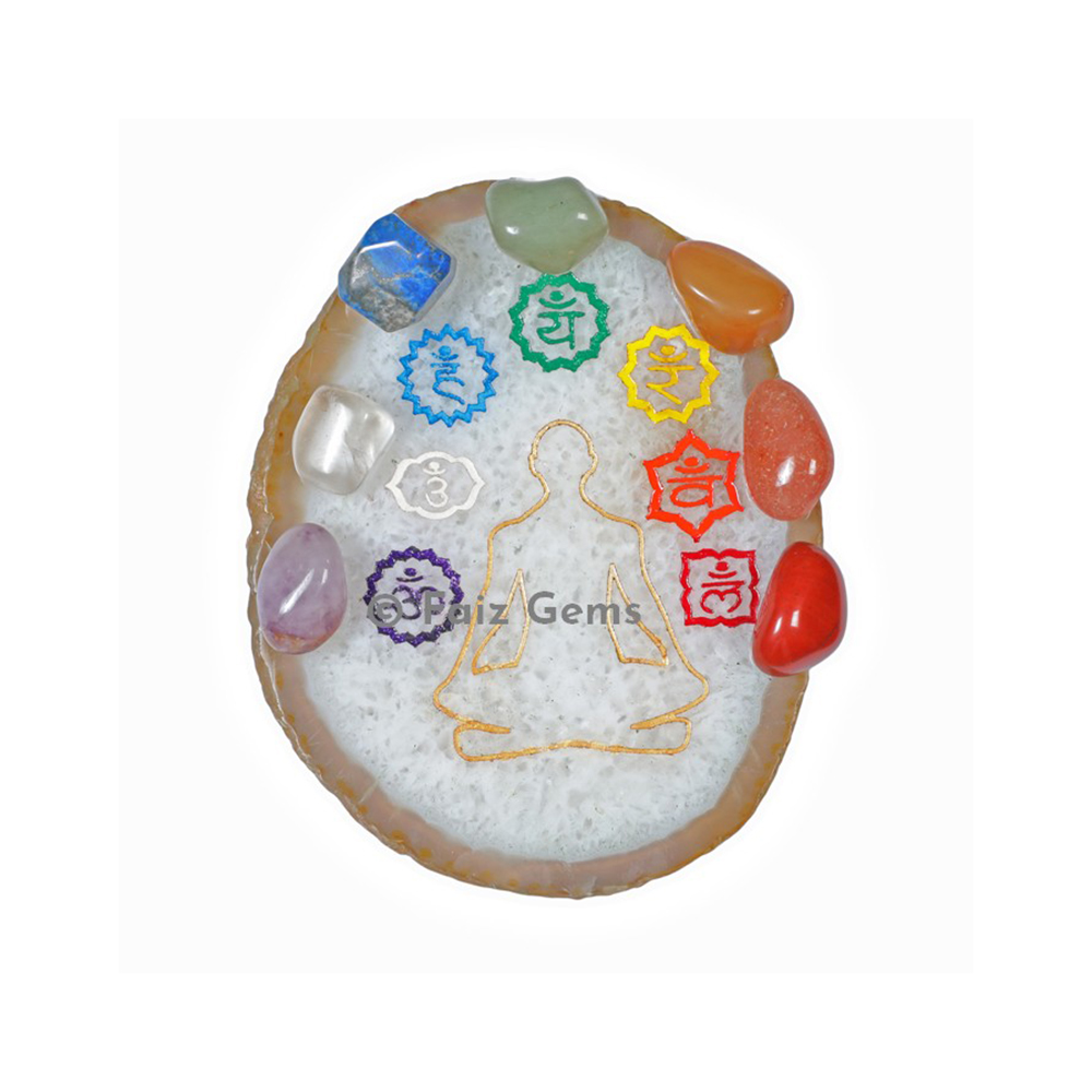 Agate Buddha Plate With Chakra Tumbled