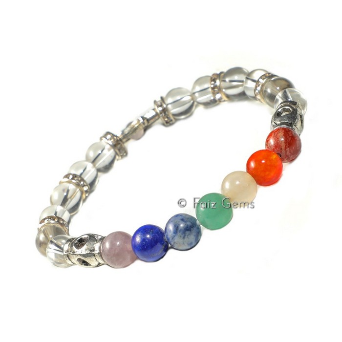7 Chakra Hamsa Lava Bracelet With Crystal