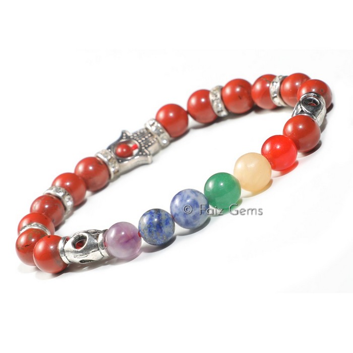 Seven Chakra Hamsa Bracelet With Red Jasper