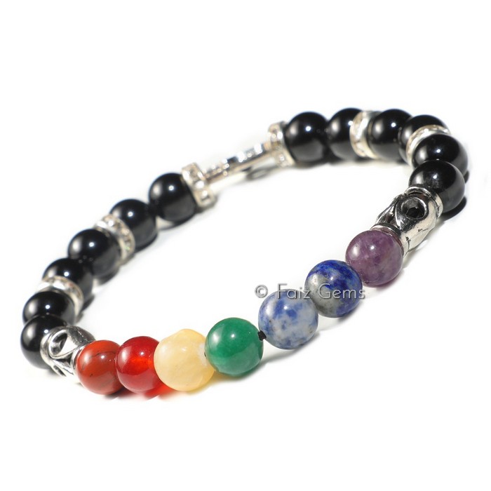 Seven Chakra Hamsa Bracelet With Black Agate