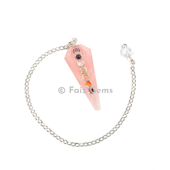 Rose Quartz Chakra Pendulum with Silver Chain
