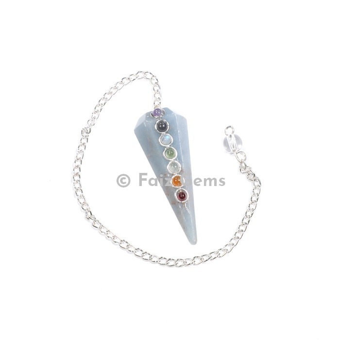 Angelite Seven Chakra Pendulum with Silver Chain