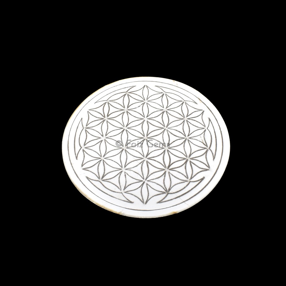 Flower of Life Engraved Wooden White Coaster