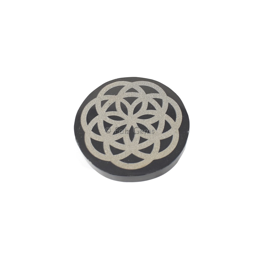 Flower Of Life Black Agate Coaster