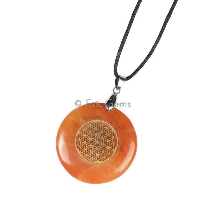 Peach Aventurine Flower of Life Wire Wrap Pendants
