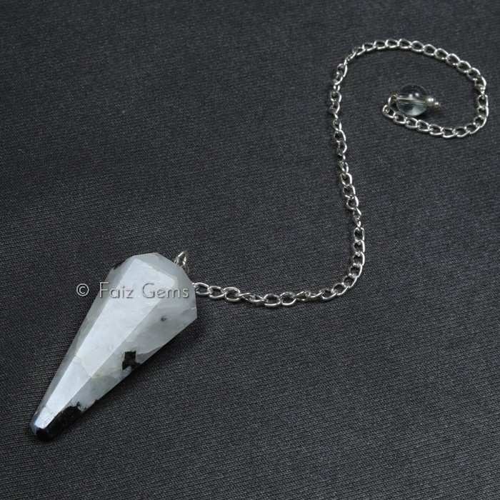 Rainbow Moonstone 12 Faceted Gemstone Pendulum
