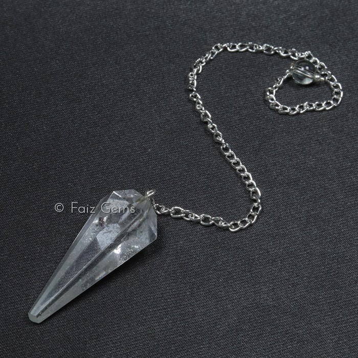 Crystal Quartz 6 Faceted Gemstone Pendulum