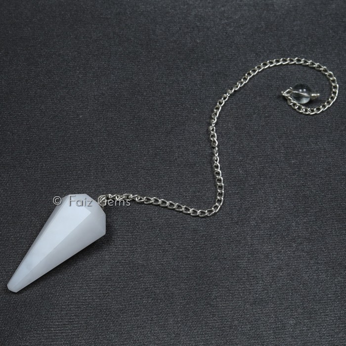 White Agate 12 Faceted Gemstone Pendulum