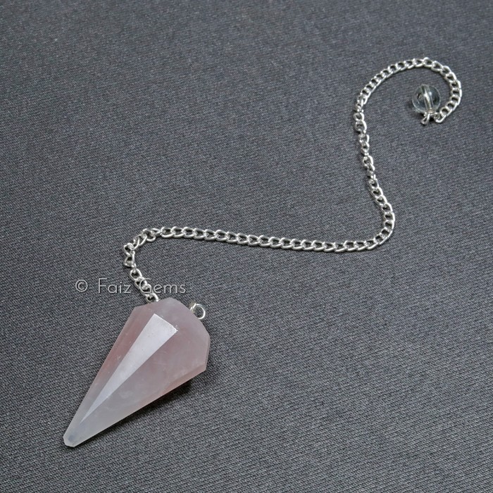 Rose Quartz 6 Faceted Gemstone Pendulum
